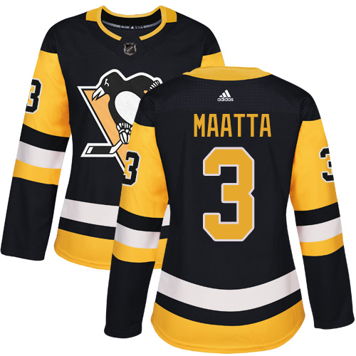 Adidas Pittsburgh Penguins 3 Olli Maatta Black Home Authentic Women Stitched NHL Jersey